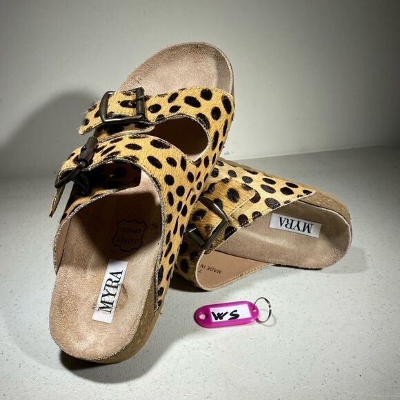 Myra Sandals  Size 7Leather Cork Heel - Picture 1 of 7